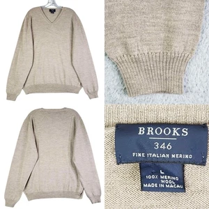 Brooks Brothers Sweater 346 Men’s Large L Beige Merino Wool Pullover Knit - Picture 1 of 7