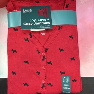 Croft & Barrow Damen Baumwolle Pyjama rot 2-teiliges Schlafset Hundemuster Größe Small Neu mit Etikett - Bild 1 von 2
