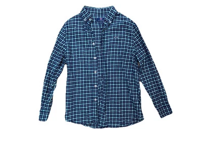Vineyard Vines Boys Flannel Check Whale Shirt Button Down Blue Green Sz M 12 14 - Image 1 of 2