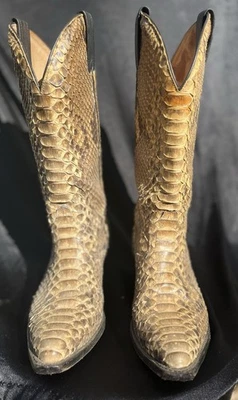 Boulet Canada Men's Python Snakeskin Cowboy Boots Size 7 Or Ladies Size 9 - Image 1 of 4