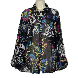 Chicos Shirt Damen 3 (XL/16) Seide transparent Blumen Knopfleiste Bluse Boho Top künstlerisch - Bild 1 von 15