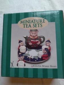 NIB 1990's C&J EnterpriseWinter Bears Minature Tea Set 7pcs Christmas/Holiday - Picture 1 of 13