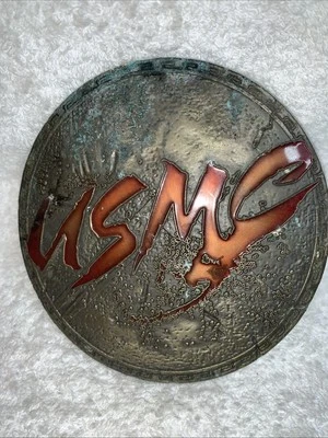 Vintage 1980s Solid Brass Red USMC United States Marine Corps Big Belt Buckle 4” - Image 1 of 4