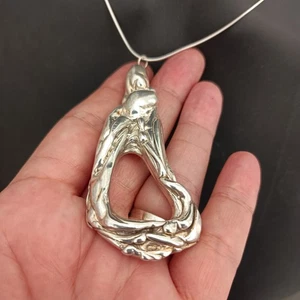 Vintage Modernist Brutalist Silver Pendant Necklace Abstract Sculptural Freeform - Picture 1 of 18