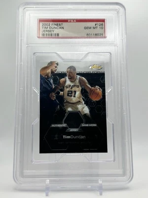 Camiseta Topps Finest Tim Duncan #126 2002/999 usada en juegos San Antonio Spurs PSA 10 Foto 1 de 2