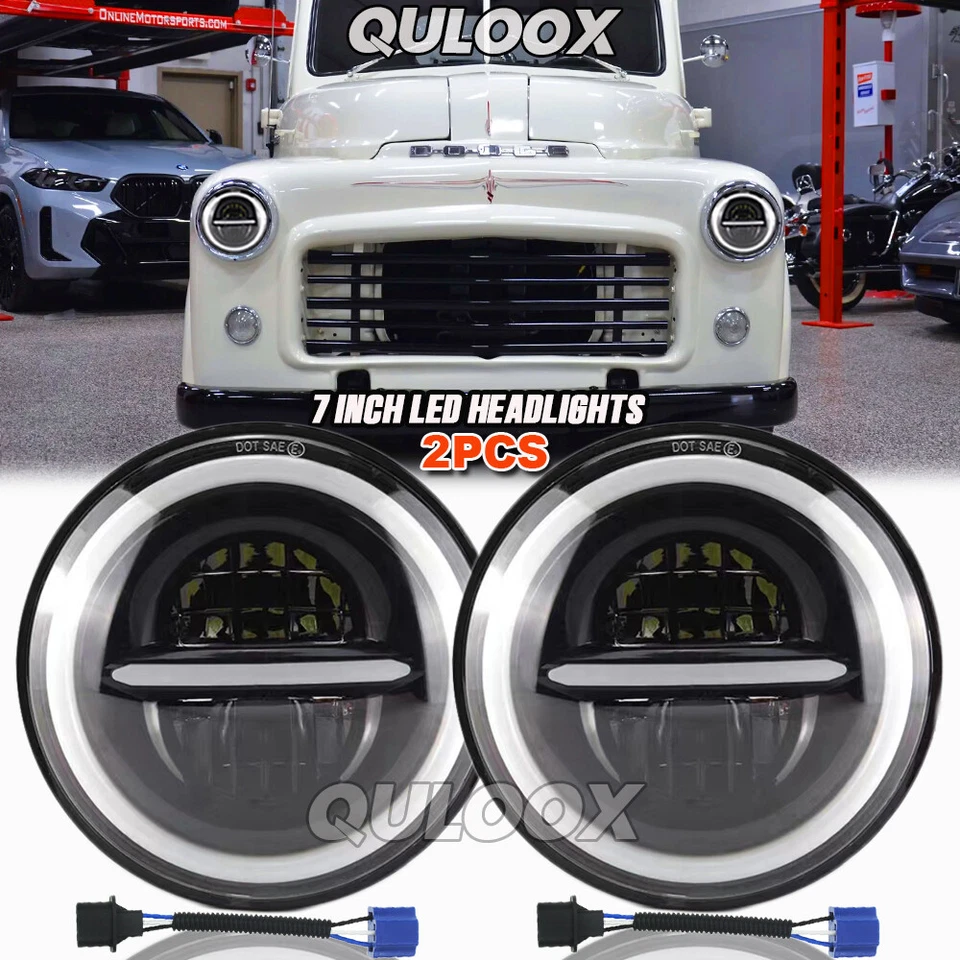 For Dodge D100 D200 D300 Pickup 7inch Round LED Headlights Hi/Lo Sealed Beam 2X - Image 1 of 4