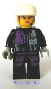 Lego Minifig Female RADIA Girl Alpha Team w/White Cap Purple Hair Gray Hands - Picture 1 of 1
