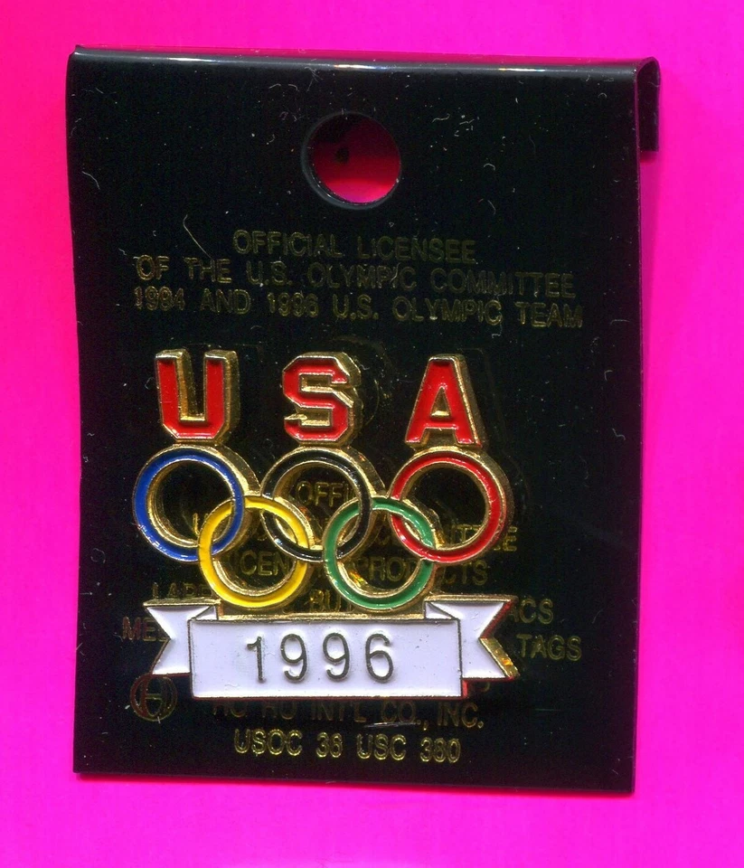 1996 OLYMPIC PIN USA NOC PIN USA RED LETTERS OVER COLORED RINGS PIN 1996 PIN - Image 1 of 1