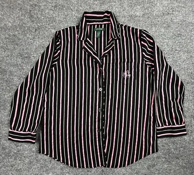 Top de pijama Lauren Ralph Lauren para mujer extra grande a rayas negro rosa pijama blusa Foto 1 de 4