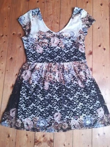 Top Shop Size 12 white, Peach/pink, lilac & Black Lace Dress, Lined - Picture 1 of 9