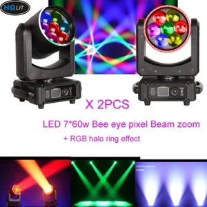 2 Stück USA DDP LED 7x60 W Bienenauge Strahl beweglicher Scheinwerfer Zoom Waschen Heiligenschein Ring Bühne - Bild 1 von 16