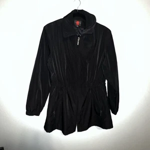 Gallery Black Long Sleeve  Full Zipper Rain Jacket Womens Medium Missing Hood - Picture 1 of 5