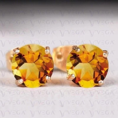 4.00Carat Round Shape Natural Citrine Solitaire Stud Earring 14K Solid Rose Gold - Image 1 of 4