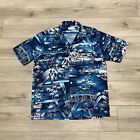 Chemise vintage à manches courtes boutonnée Pacifica Hawaii pour hommes L bleu floral fabriquée aux États-Unis