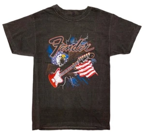 Camiseta para hombre Fender Guitars mercancía genuina bandera de EE. UU. águila negra vintage camiseta lavada - Imagen 1 de 2