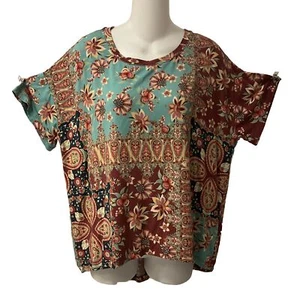 Camiseta Johnny Was Thena Box Plisada Manga Corta Columpio Nueva con Etiquetas $120 PEQUEÑA De Gran Tamaño - Imagen 1 de 12