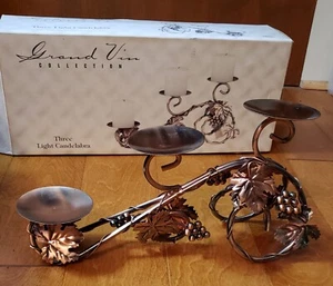 Grand Vine 3 Light Candleabra Copper Tone 13X7X5" Home Essentials Grape Motif - Picture 1 of 8