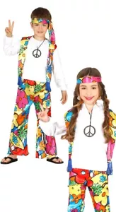 COSTUME HIPPIE BAMBINO CARNEVALE VESTITO LUNGO HIPPY GUIRCA UNISEX COLORATO HIPP - Imagen 1 de 2