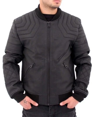 Aviatrix Men’s Black Bomber Leather Jacket – 100% Real Leather Quilted Slim Fit - Image 1 of 4