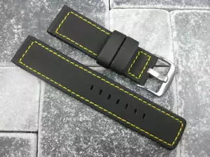 20mm PVC Rubber Band Black Diver Watch Strap Maratac Elite Yellow for BREITLING - Picture 1 of 6