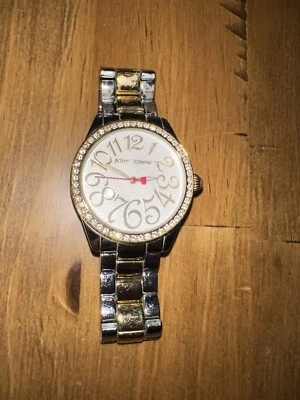 Betsey Johnson Rhinestone Gold/Silver Stainless Steel Analog Watch - Image 1 of 3