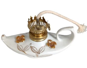 Vintage Porcelain Genie Oil Lamp Aladdin Style Mini White Gold - Picture 1 of 9