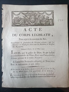 LOIS ARRETES DECRETS - ACTE - DU CORPS LEGISLATIF - Décret 22 Mars 1792 - Imagen 1 de 2