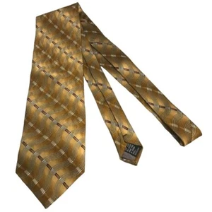 #1205 VTG Z INC BRASS BRASS COLOR WOVEN PRINT SILK NECKTIE 57X4 - Picture 1 of 4
