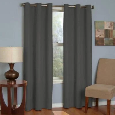 Microfiber Smoke Thermaback Curtain Panel Eclipse Black Out Grommet  42" x 63" - Image 1 of 4