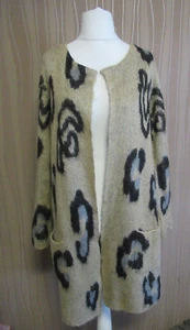 8/3 OUI Damen Strickjacke Gr. 38 beigebraun schwarz Taschen offen Mohairanteil - Bild 1 von 5