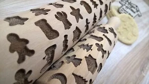 Christmas Wooden Rolling Pin Laser Engraved Merry Christmas Pattern Christmas Gi - Picture 1 of 4