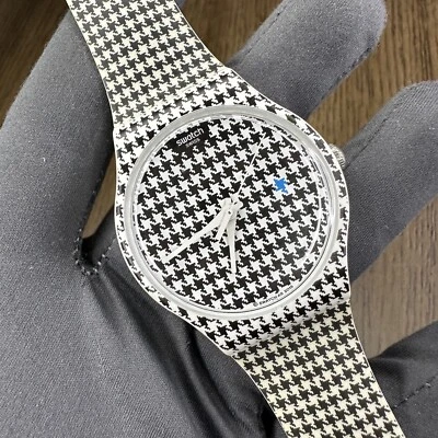 NEW✅ LIMITED✅ Swatch CHICKEN RUN White Black Print Silicone Watch SUOW138 - Image 1 of 4