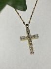 Beautiful 14K GF Crucifix Necklace With Simulated White Sapphire Accent/ 1 1/4”