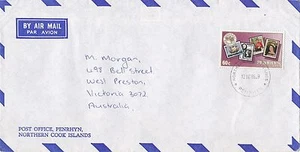 BD214) Penrhyn OHMS Air mail cover bearing: Stamps on stamps. Price: $6 - Picture 1 of 1