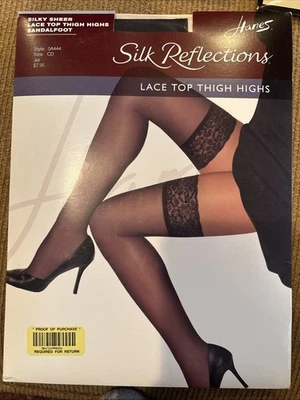 Top de encaje Hanes Silk Reflections hasta el muslo Jet talla CD Foto 1 de 4
