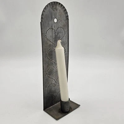 Punched Tin Metal Heart Love Candle Holder Wall Sconce Rustic Primitive Country - Image 1 of 4