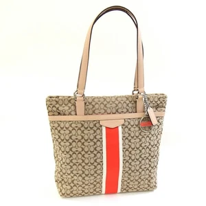 Coach Mini Signature Stripe Canvas Tote Bag Used Khaki Beige From Japan - Bild 1 von 6