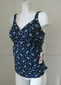 NUEVO CON ETIQUETAS LANDS END Top Tankini Tankini Azul Marino Cachemira Cuello en V Envoltura Lateral Fruncido 8 - Imagen 1 de 5