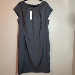 Vestido largo alto Sally talla US 16 mezcla de lana gris blanco lunares carrera oficina - Imagen 1 de 8