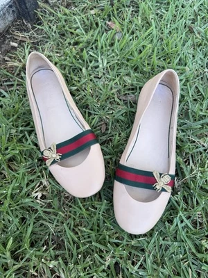 Gucci Bayadere Web Stripped Bee Mujer Zapatos de Cuero Talla 7 🍑 Color Melocotón/Desnudo Foto 1 de 4