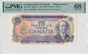 Canada Replacement 1971 10 Dollars BC-49cA *VL2430077 - PMG 68 Super Gem UNC EPQ - Picture 1 of 2