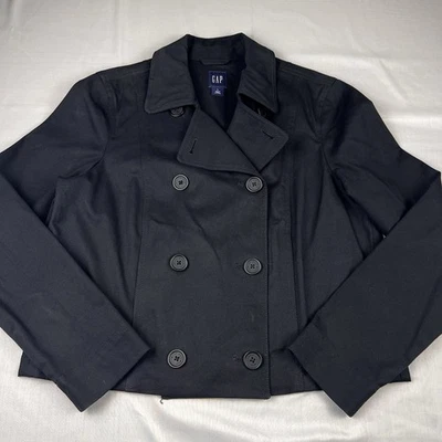 Gap Cropped Double Breasted Trench Coat Jacket Modern Chic Trendy Black Sz Large - Image 1 of 4