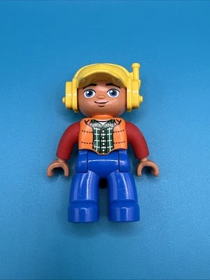 Lego Duplo Figure Pilot Airplane Helicopter Orange Vest - Image 1 of 2