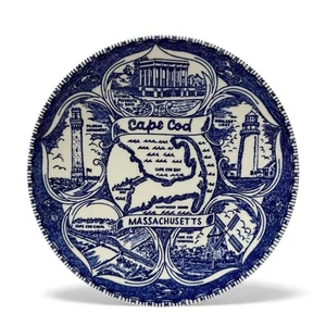 "Plato de recuerdo vintage Cape Cod Massachusetts azul transferware 7 1/4""" - Imagen 1 de 9