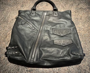Rebecca Minkoff Large Moto Handbag Black Leather with Metal Accents - Picture 1 of 21