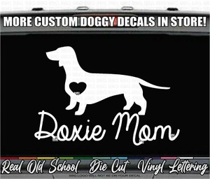 Doxie Mom Vinyl Decal Sticker Smooth-Haired Dachshunds Hotdog Truck Car Window - Picture 1 of 3