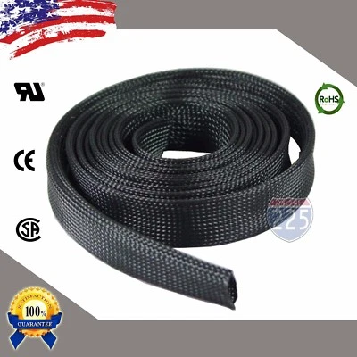 225FWY 100 FT. 1" Black Expandable Wire Cable Sleeving Sheathing Braided Loom Tubing