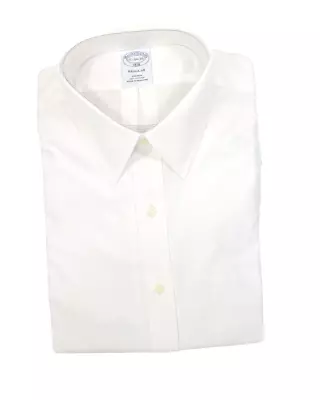 Brooks Brothers Regular Sin Planchar Todo Algodón 15-34/35 Cuello Punta Adelante Blanco Foto 1 de 4