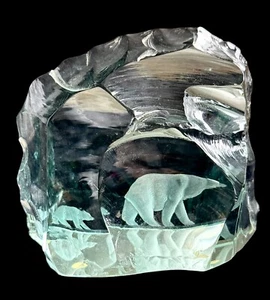 Vicke Lindstrand for Kosta Boda Ice Block Sculpture Polar Bear and Cub - Picture 1 of 11