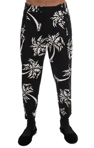 DOLCE & GABBANA Pants Black Tree Cotton Stretch Ankle Length IT44 / W30 RRP $880 - Picture 1 of 9
